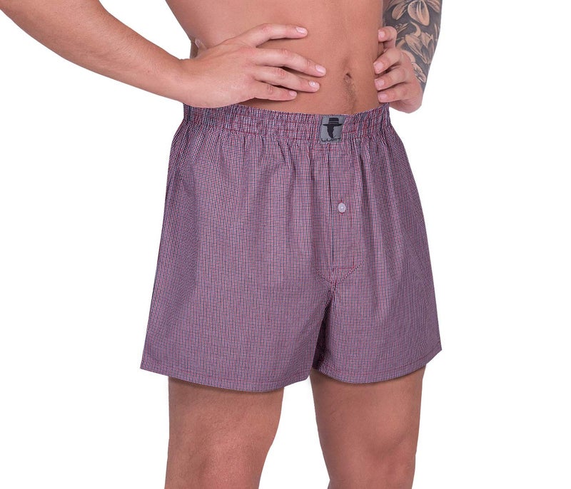 LUFT Mens Two Pack Cotton Checked Print Design Waistband Comfy Ultimate Soft Rise Lightweight Underwear Fine Durable Stretch Fit Boys Boxer Shorts, Red & Brown Medium 2 Pack Count - Image 3